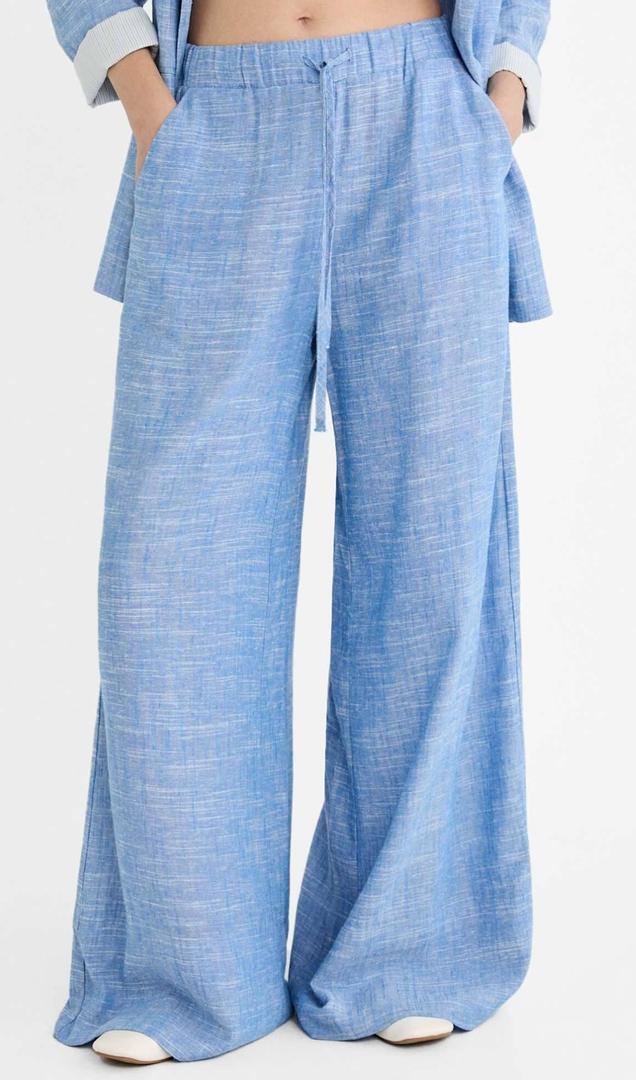 Pantalón Wide Leg cintura elástica con lino de Stradivarius