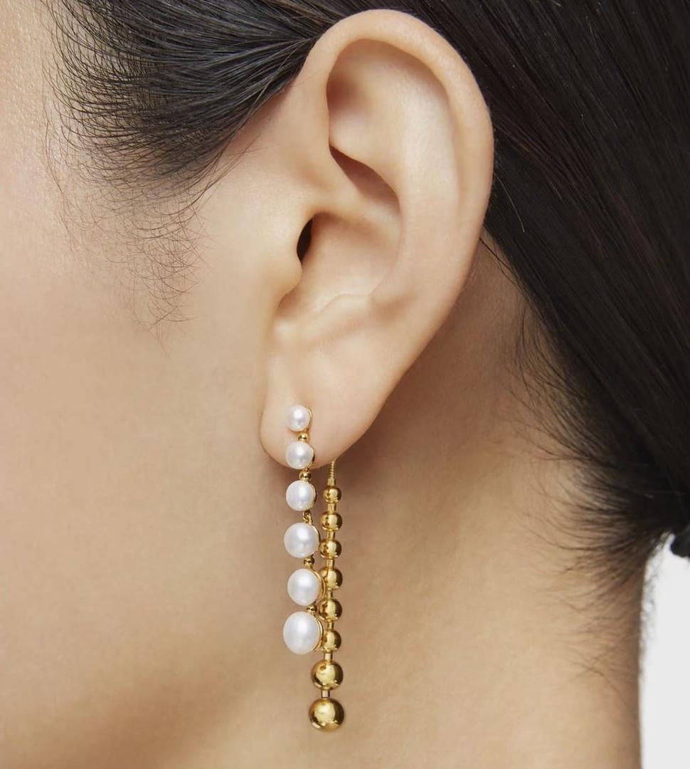 Pendientes largos dobles con baño de oro de 18 kt de TOUS