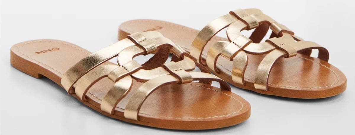 Sandalia plana piel tiras de Mango