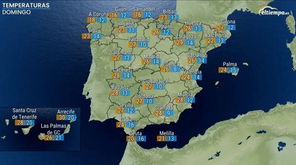 Temperaturas en España para este domingo 14 de abril | ElTiempo.es