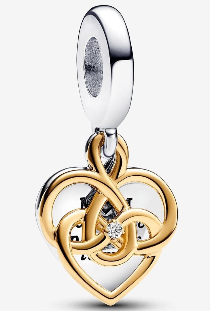 Charm Colgante Doble Grabable Mama con un Diamante Sintético de Pandora