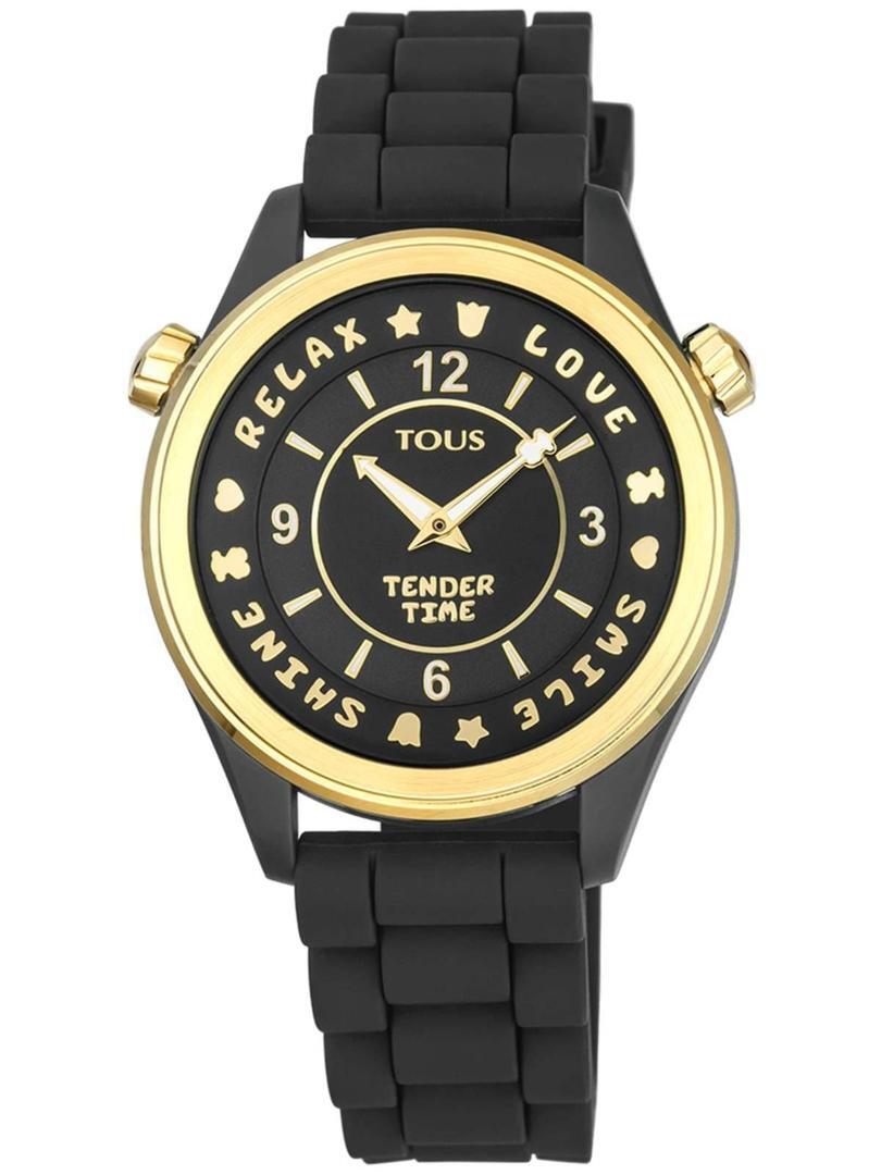 Reloj analógico Tender Time de acero inoxidable con correa negra de silicona de TOUS