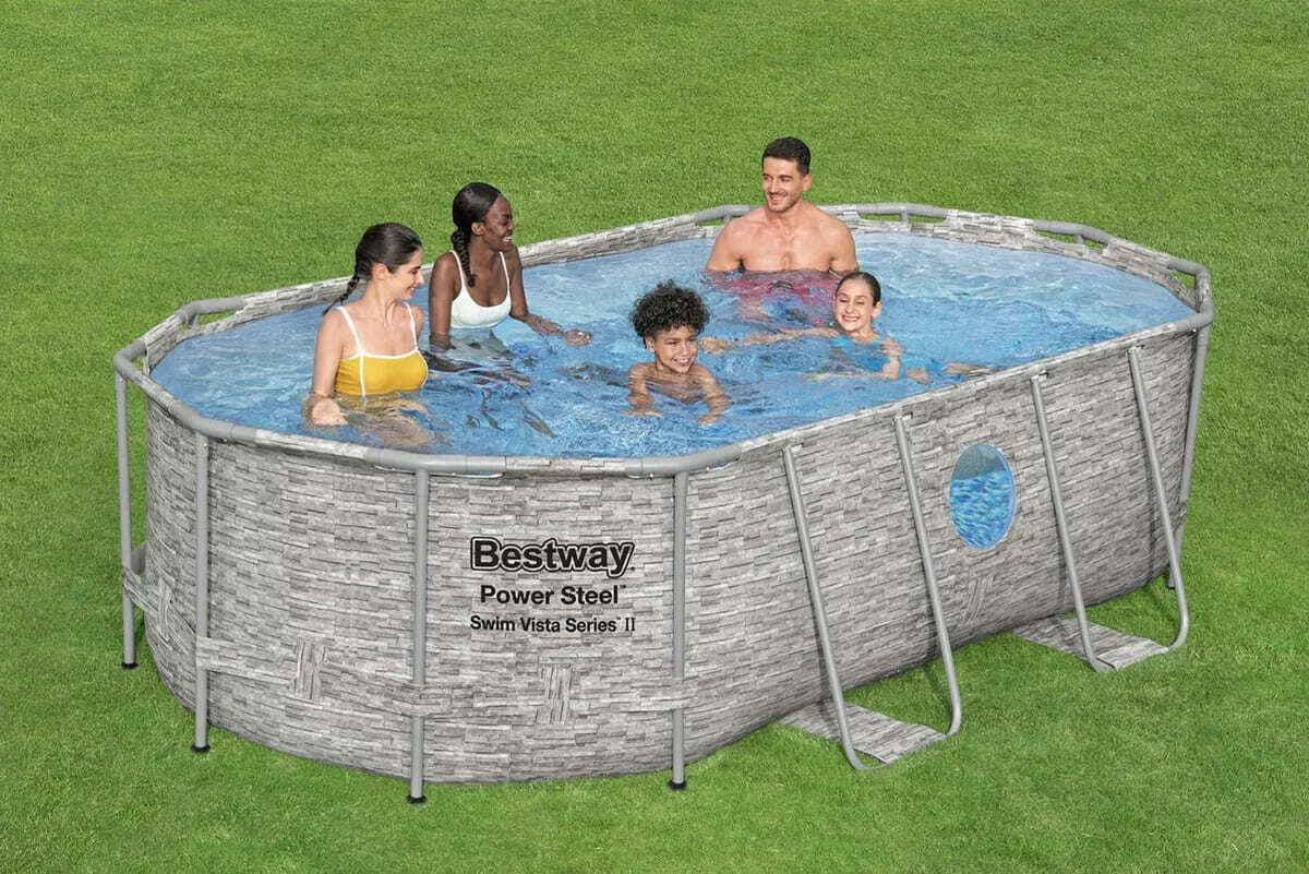 La piscina desmontable tubular Bestway Power Steel con diseño de piedra de Carrefour