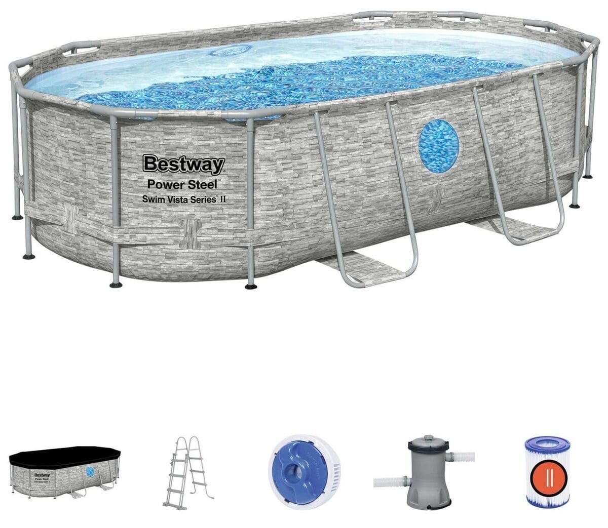 La piscina desmontable tubular Bestway Power Steel con diseño de piedra de Carrefour