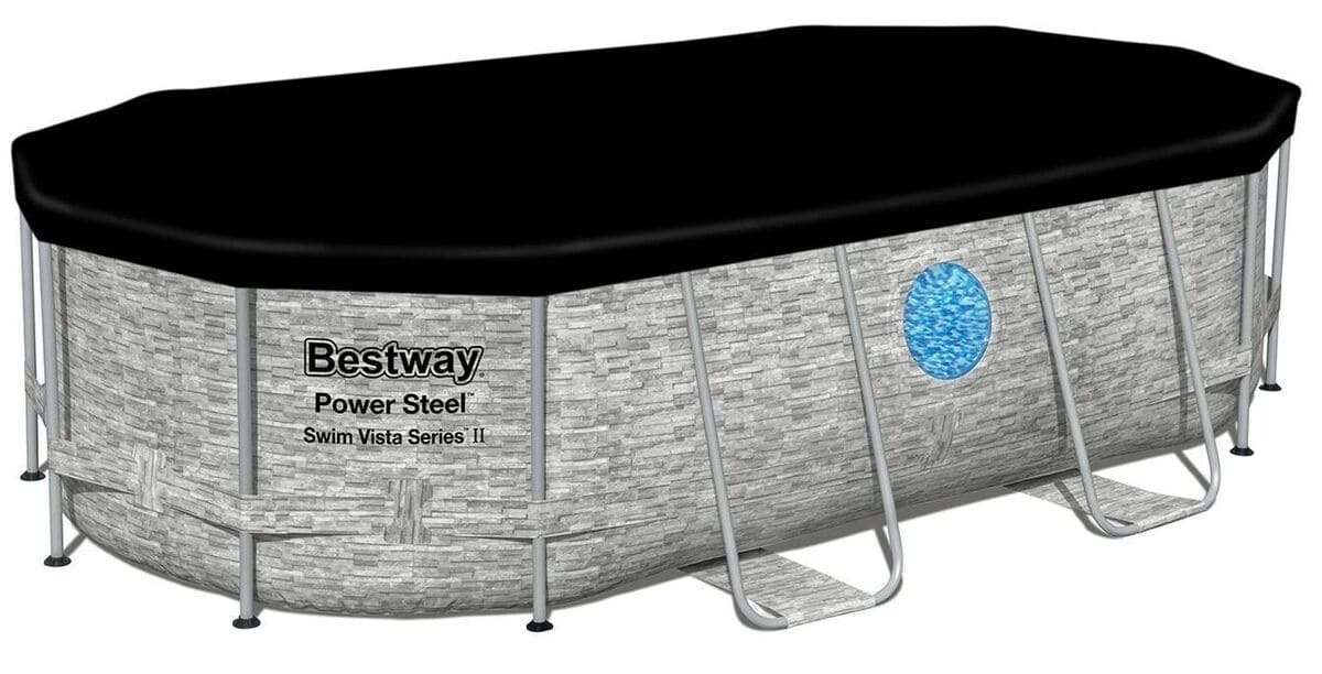La piscina desmontable tubular Bestway Power Steel con diseño de piedra de Carrefour