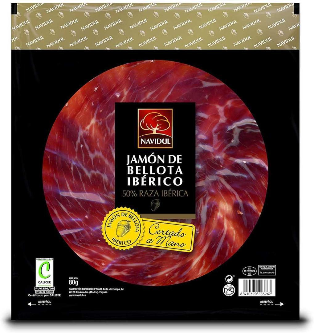 Jamón ibérico de bellota en lonchas de Navidul en Amazon
