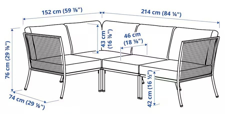 El sofá de 3 plazas esquinero exterior de color blanco y beige SEGERÖN de Ikea