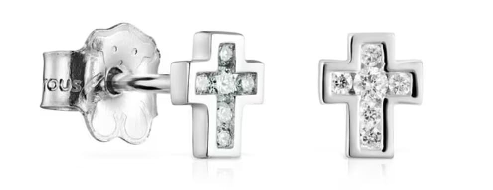 Pendientes de cruz de oro blanco y diamantes Les Classiques de Tous