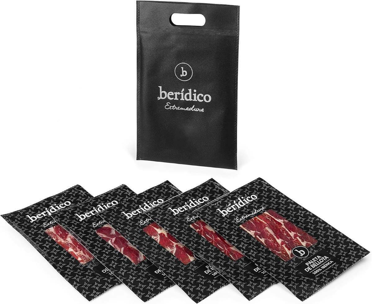 Jamón ibérico de bellota 100% ibérico pack 5 sobres de 100 g de la marca Berídico