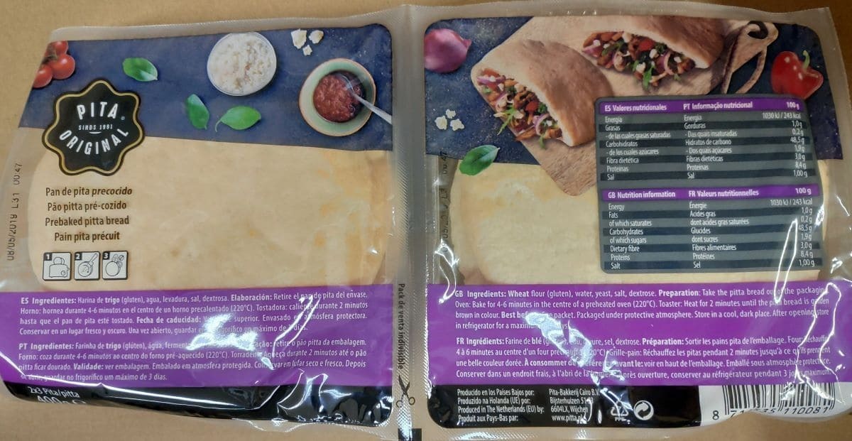 Pan de pita original precocido