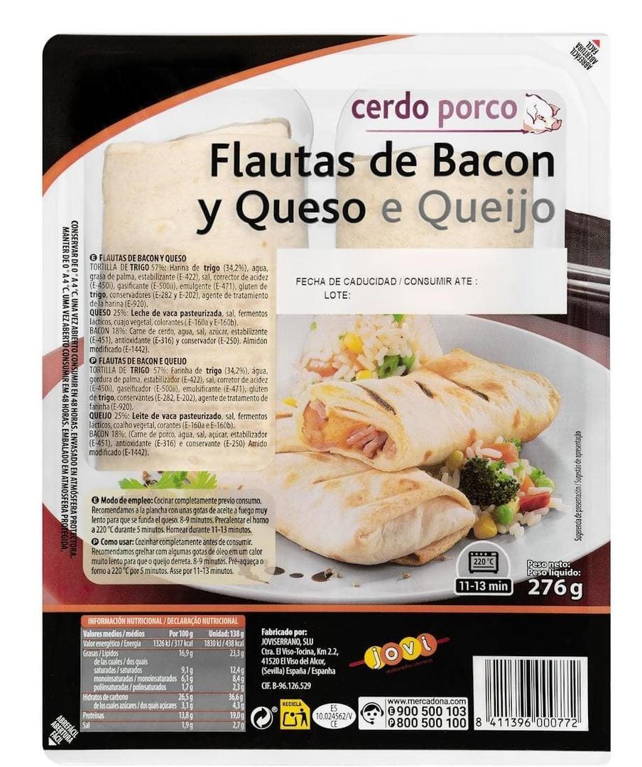 Flautas de bacón y queso
