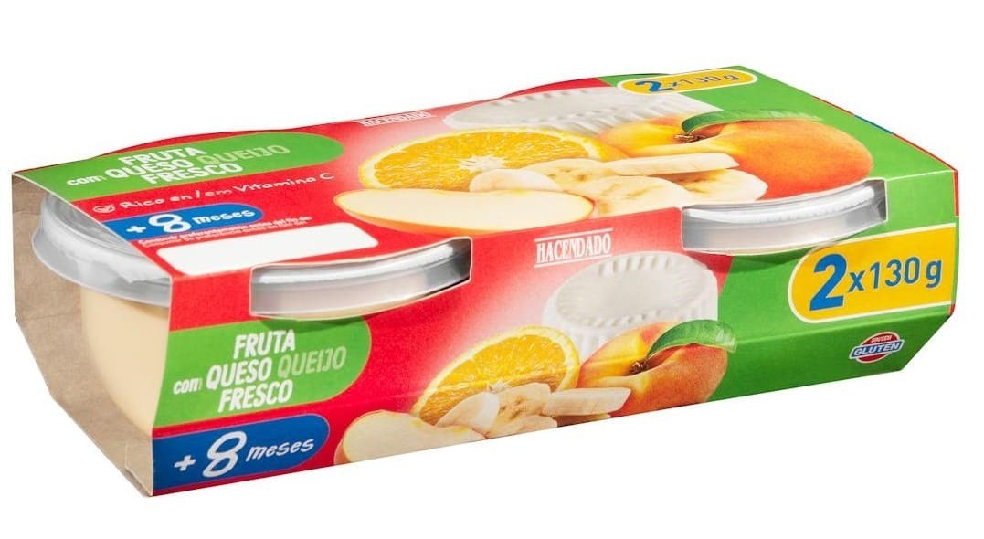 Papilla de fruta con queso fresco