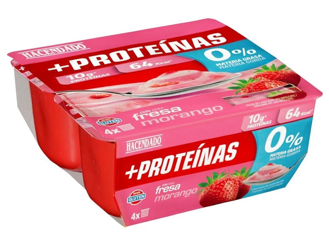 Postre lácteo con fresa +Proteínas Hacendado sin materia grasa