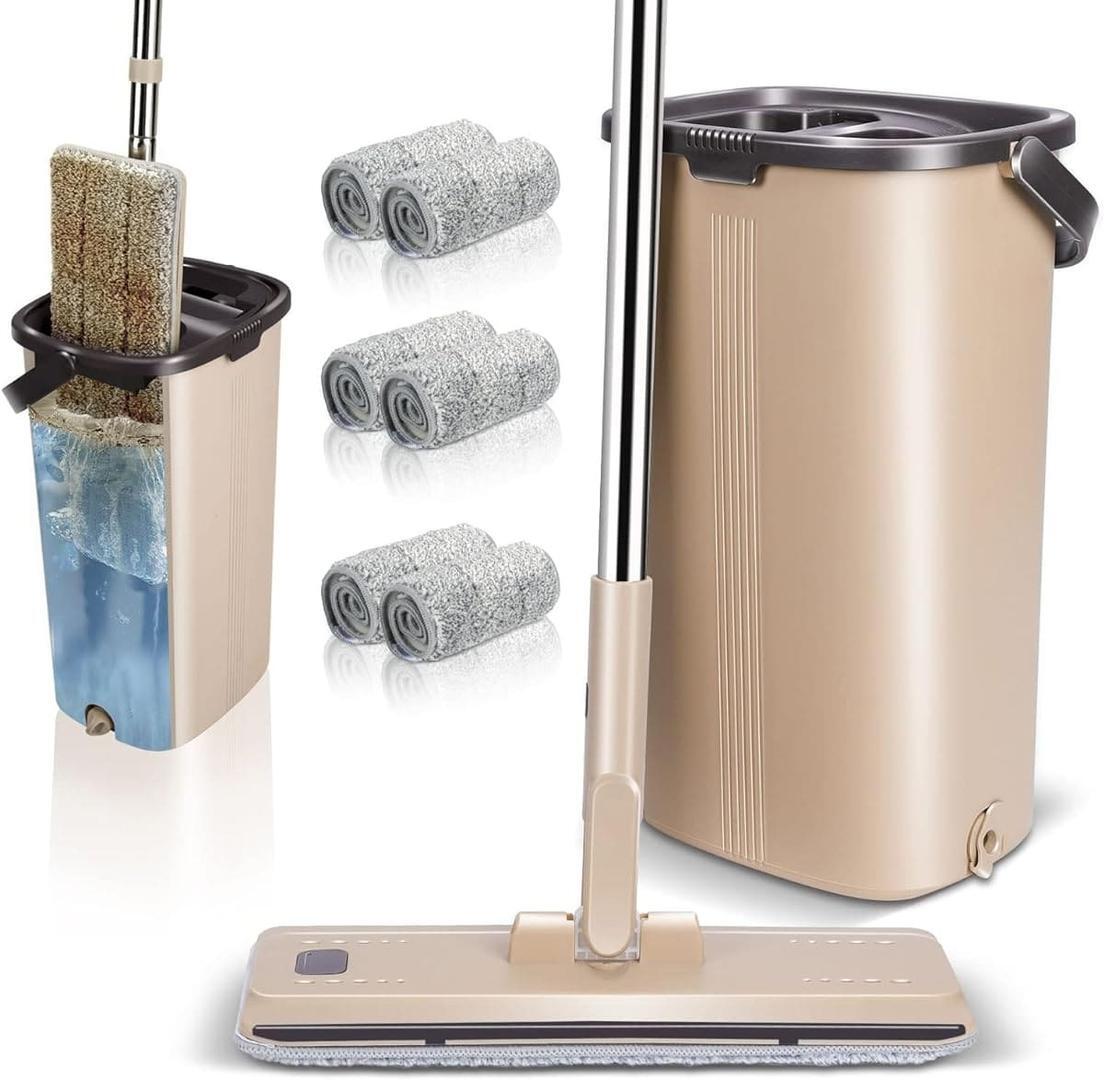 El juego de mopa con cubo con función de escurrido de Amazon