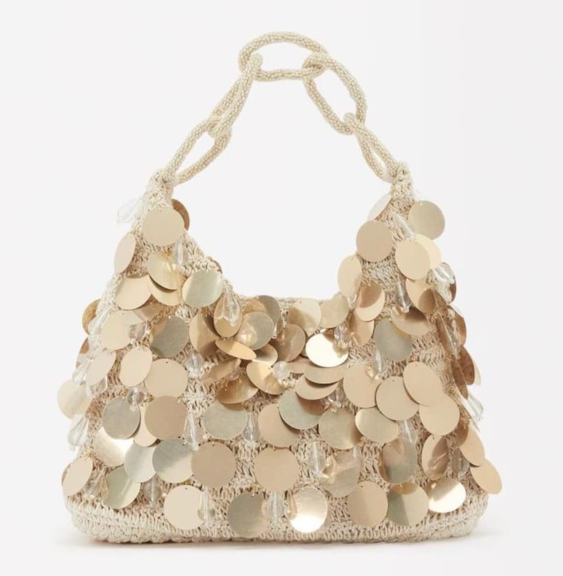 Bolso de fiesta de crochet con asa de mano y lentejuelas