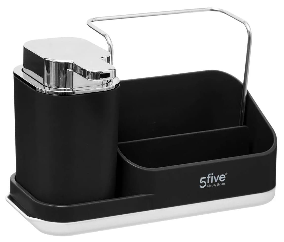 Organizador de fregadero Neo Black con dosificador 5FIVE