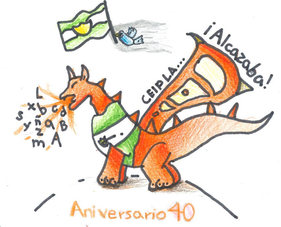 Mascota del 40 Aniversario del CEIP La Alcazaba realizada por un alumno de Sexto curso