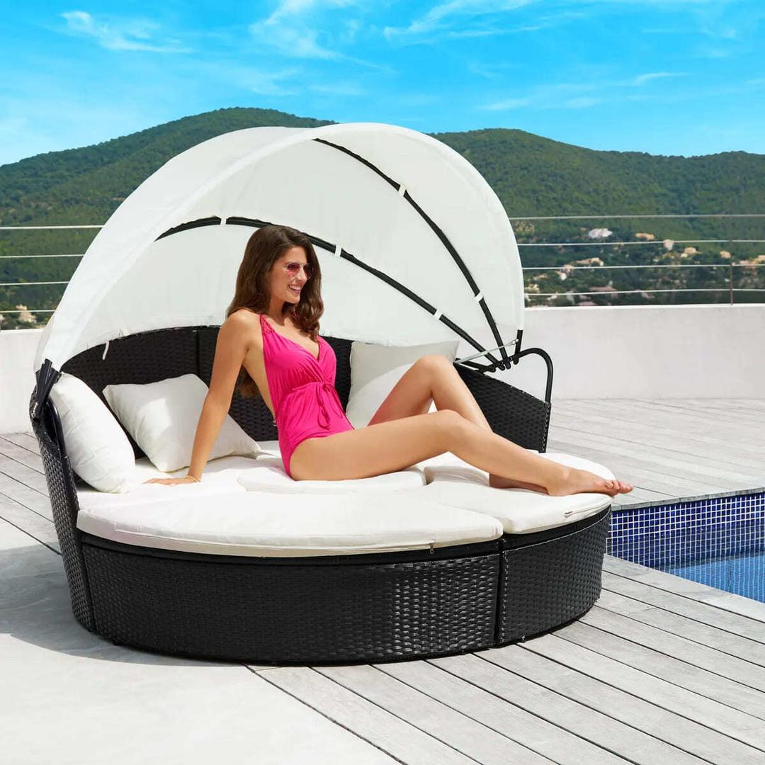 La cama de jardín Tectake isla de ratán Santorini de color gris de Leroy Merlin