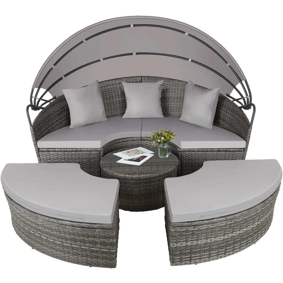 La cama de jardín Tectake isla de ratán Santorini de color gris de Leroy Merlin