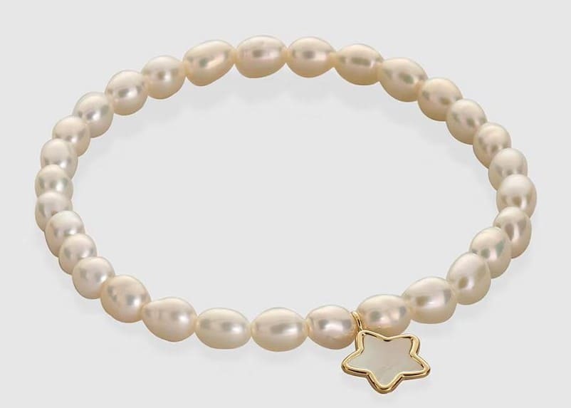 Pulsera con estrella de oro, perlas y nácar