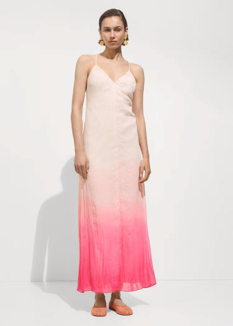 Vestido lyocell estampado color rosado de Mango
