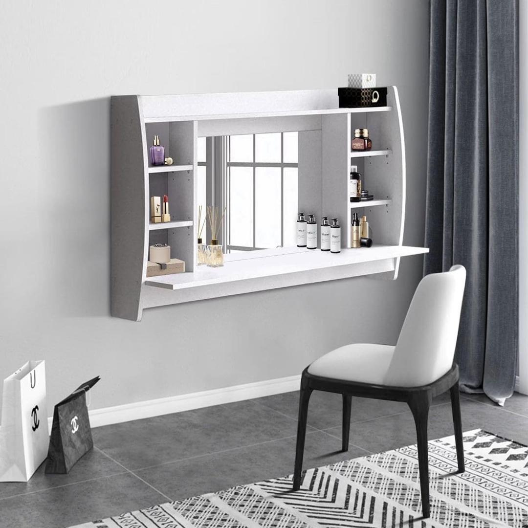 Tocador de pared con espejo blanco