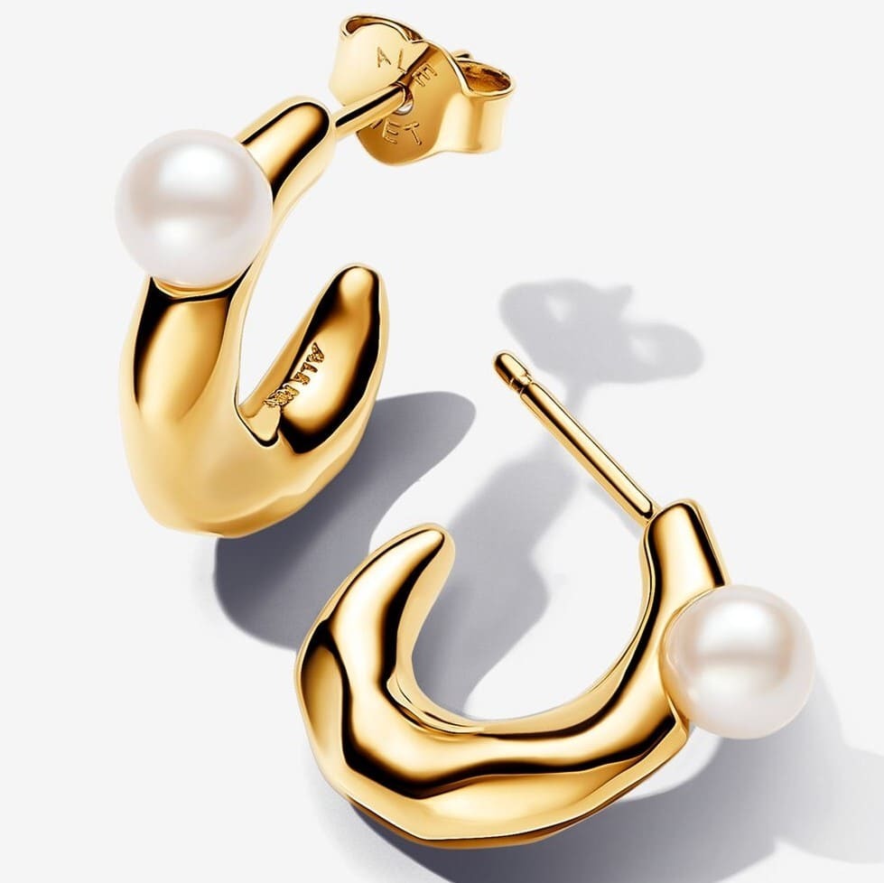 Pendientes de Aro Forma Orgánica y Perla Cultivada de Agua Dulce de Pandora