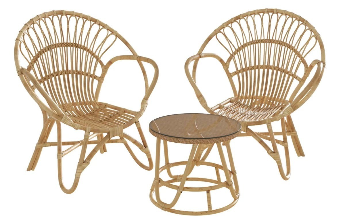 El conjunto de muebles de exterior Bombai de ratán natural para dos comensales de Leroy Merlin