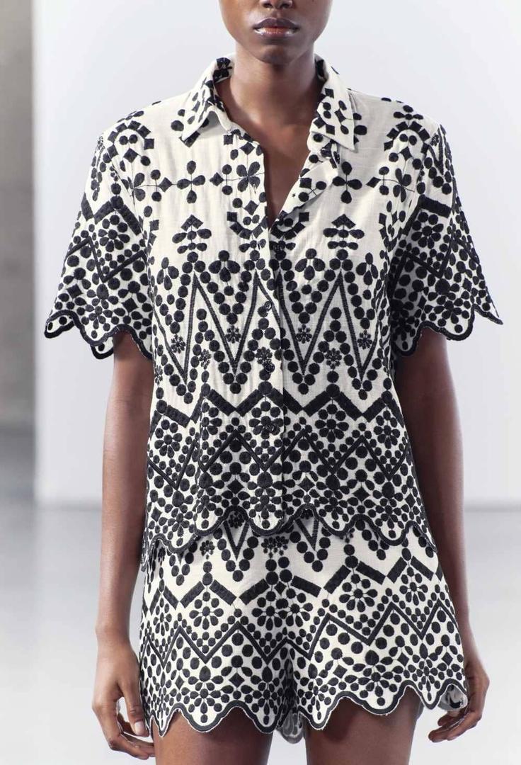 Camisa bordados contraste ZW Collection de Zara