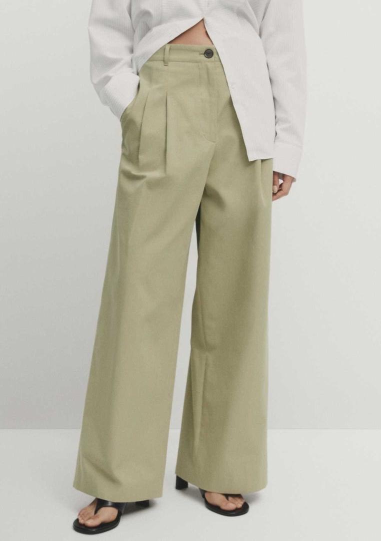 Pantalón tiro medio Wide leg técnico de Massimo Dutti