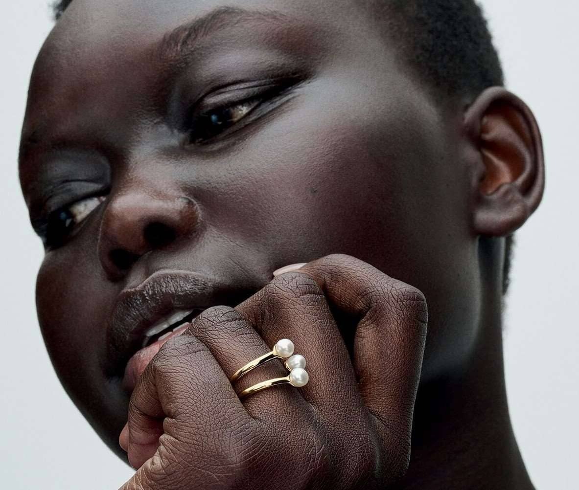 Anillo Abierto Perla Cultivada de Agua Dulce Tratada de Pandora