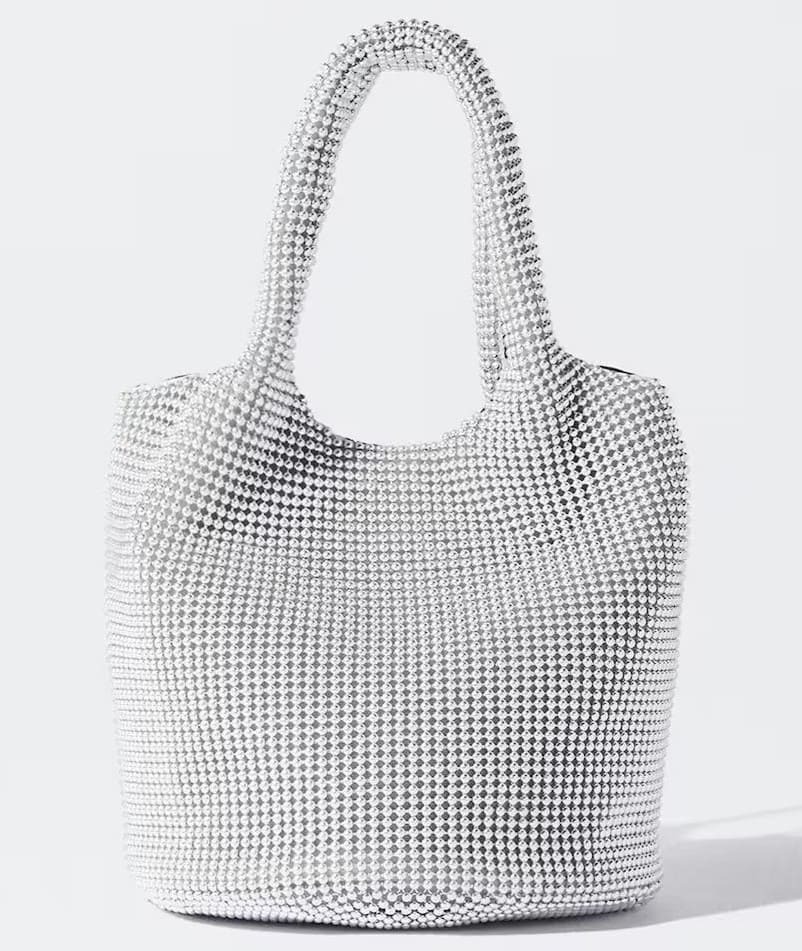 Bolso de fiesta multiposición estilo cubo con cierre de imán y brillos