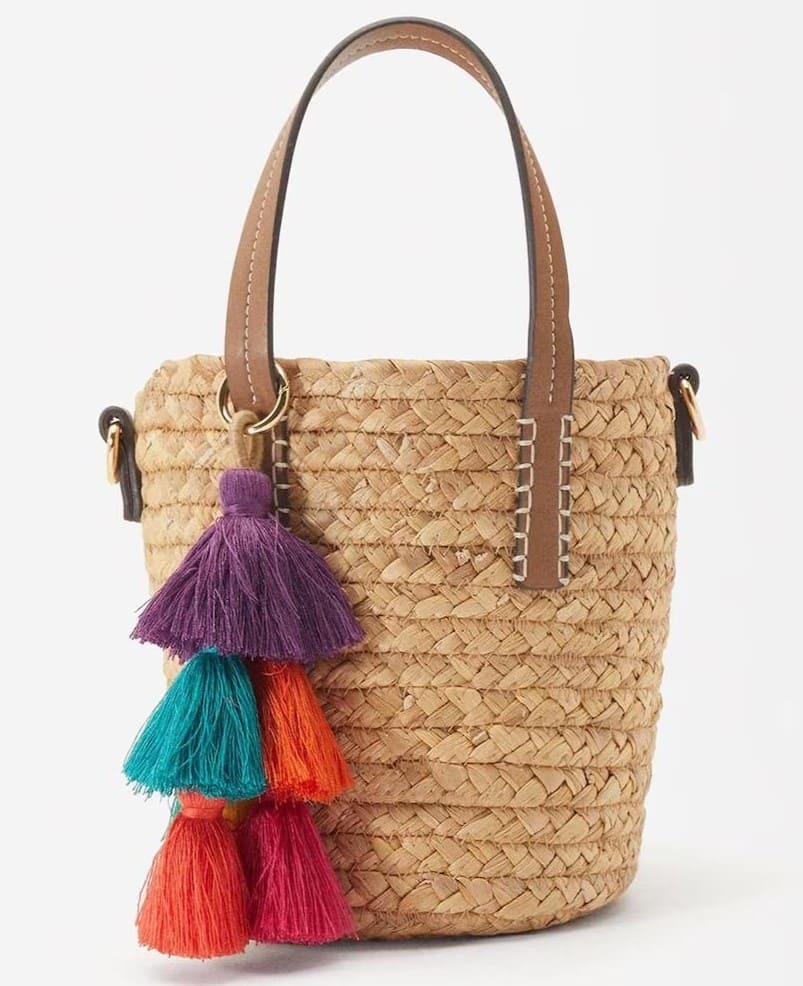 Bolso de mano estilo bombonera abalorio de borlas