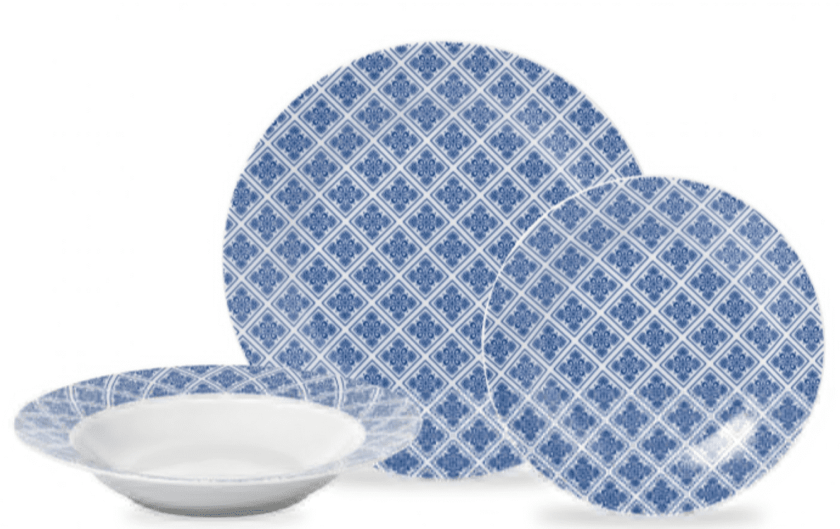 Vajilla motivos azulejos azules 18 piezas