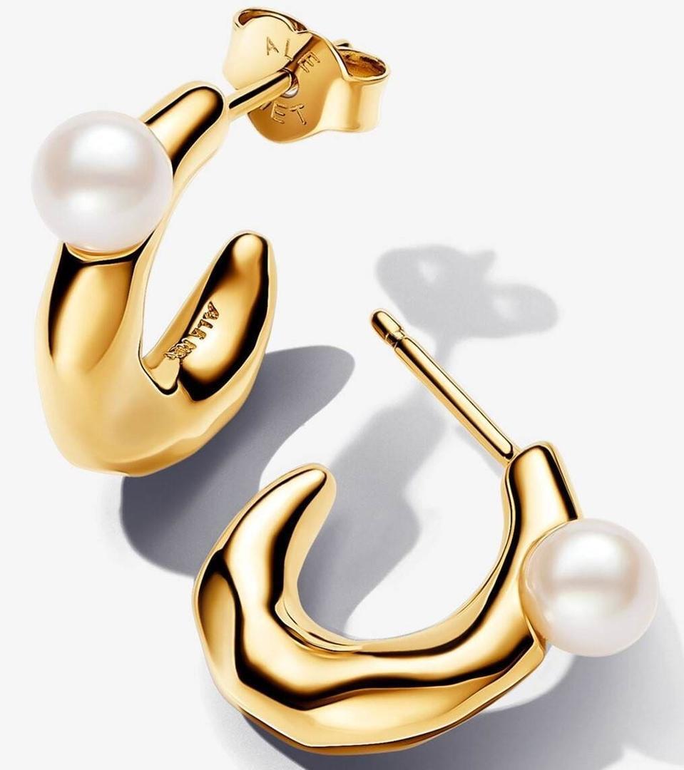 Pendientes de Aro Forma Orgánica y Perla Cultivada de Agua Dulce de Pandora