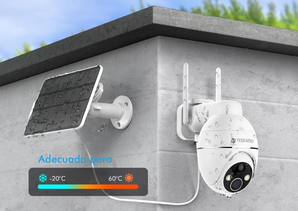 Cámara de seguridad con panel solar YESKAMO 2K de Amazon