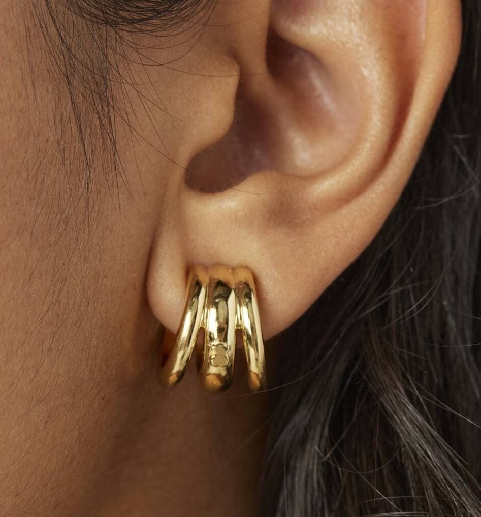 Pendientes triple aro con baño de oro 18 kt sobre plata TOUS fellow