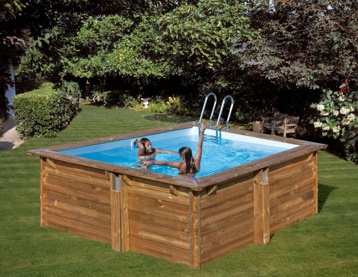 Piscina desmontable de madera de pino cuadrada GRE