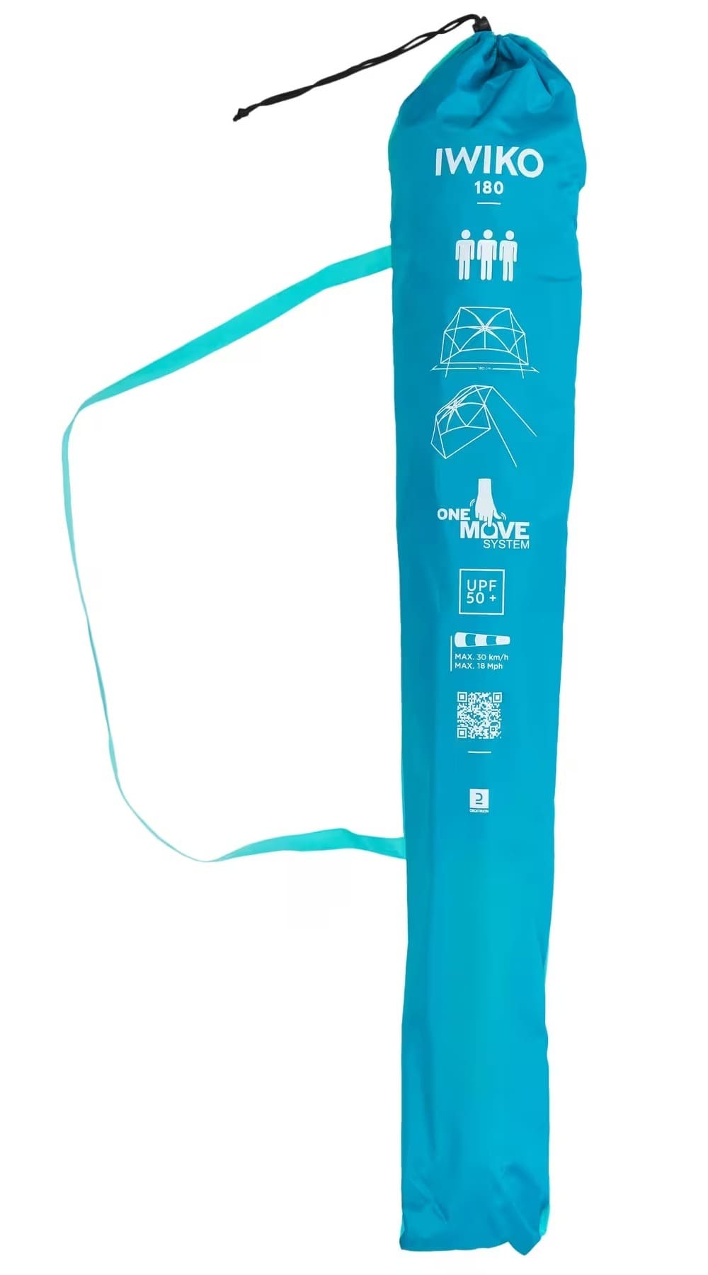 La sombrilla refugio de playa Iwiko 180 azul y amarillo con UPF 50+ y 3 plazas de Decathlon