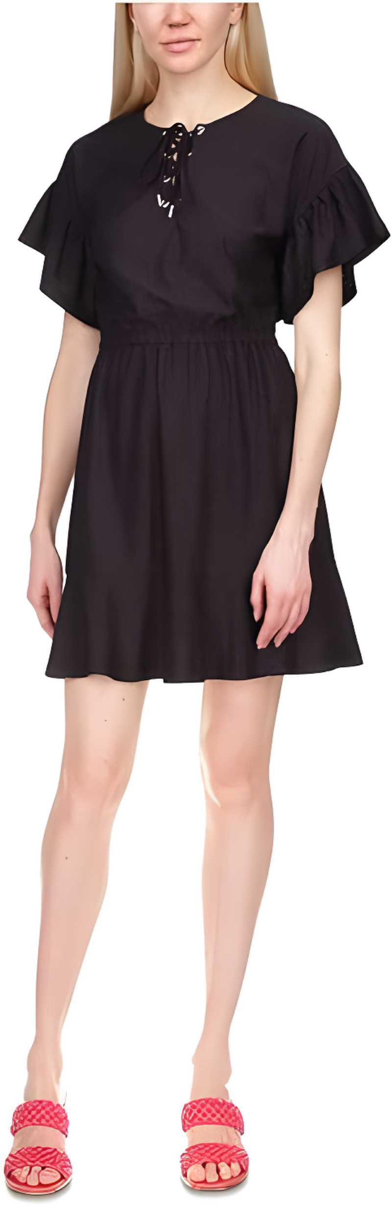 Vestido corto negro con volantes y cuello redondo para mujer Michael Kors