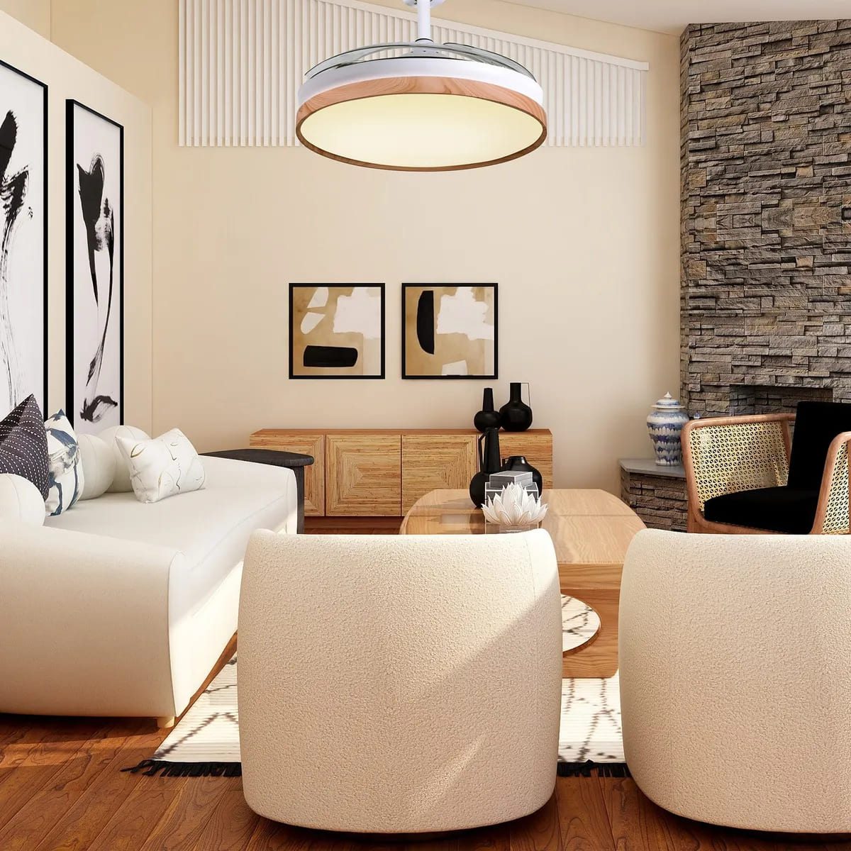 El ventilador DC COSMOS con 4 aspas retráctiles y luz LED de Leroy Merlin