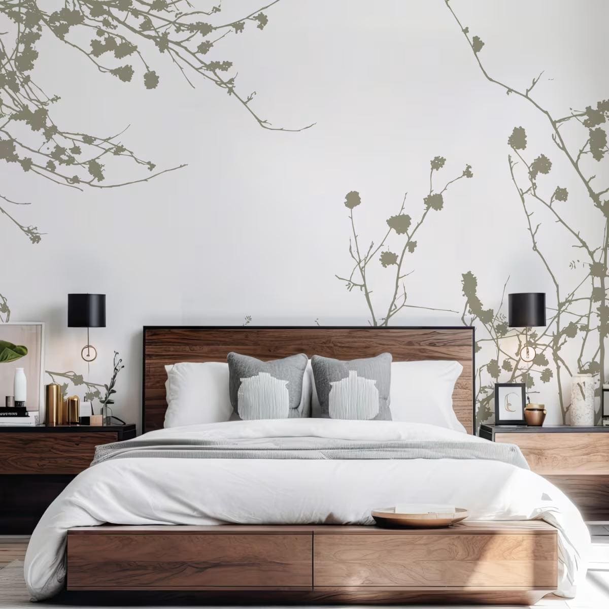 Papel pintado panorámico con gráfico de ramas de árboles ACTE DECO