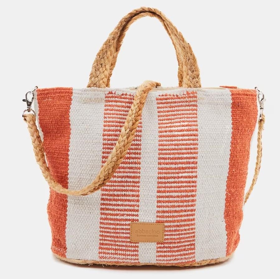 Capazo pequeño de rafia Summer Song con print a rayas Abbacino