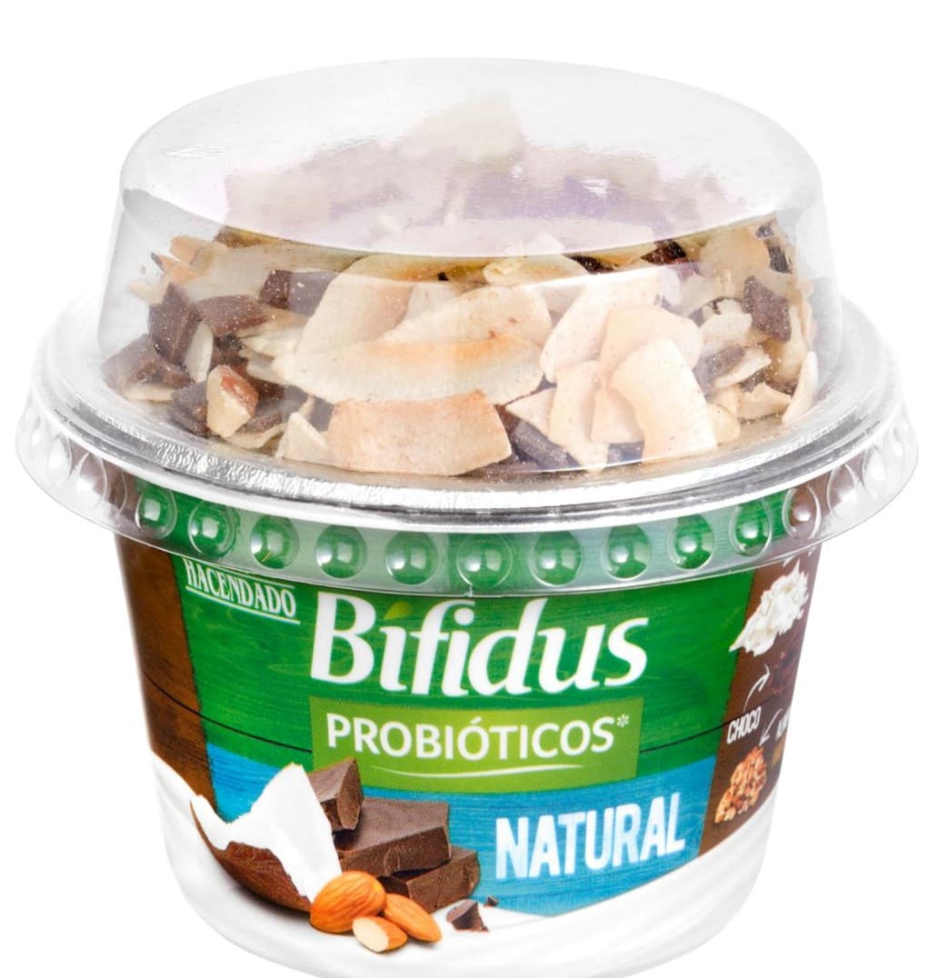 Bífidus natural probiótico con coco, almendras y chocolate