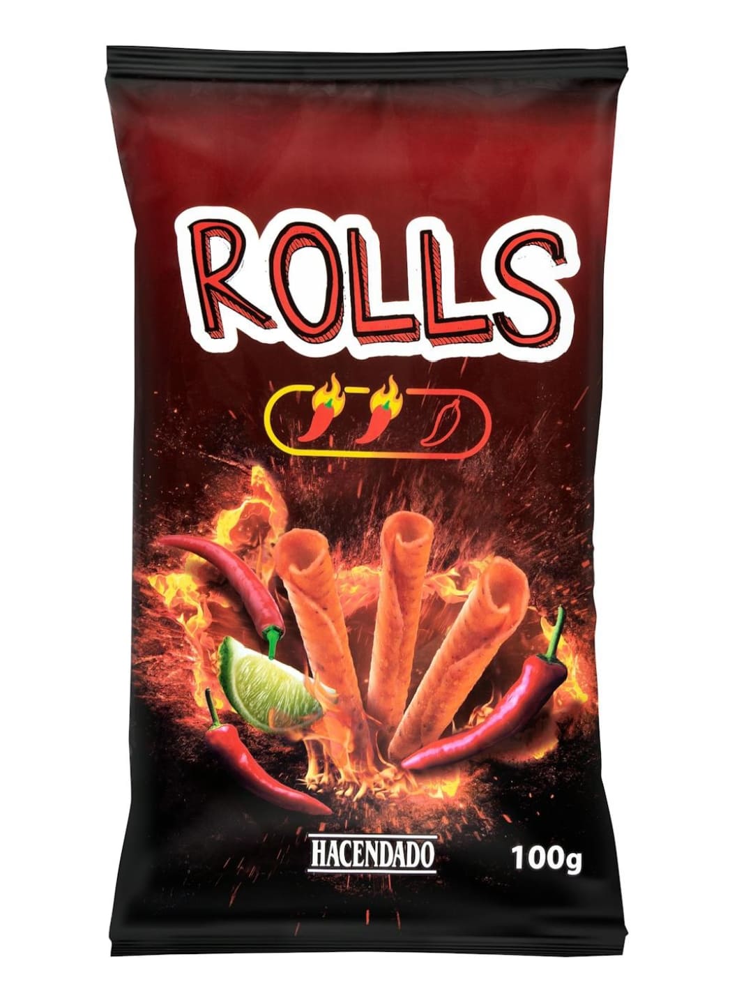 Snack frito Rolls sabor chili y lima