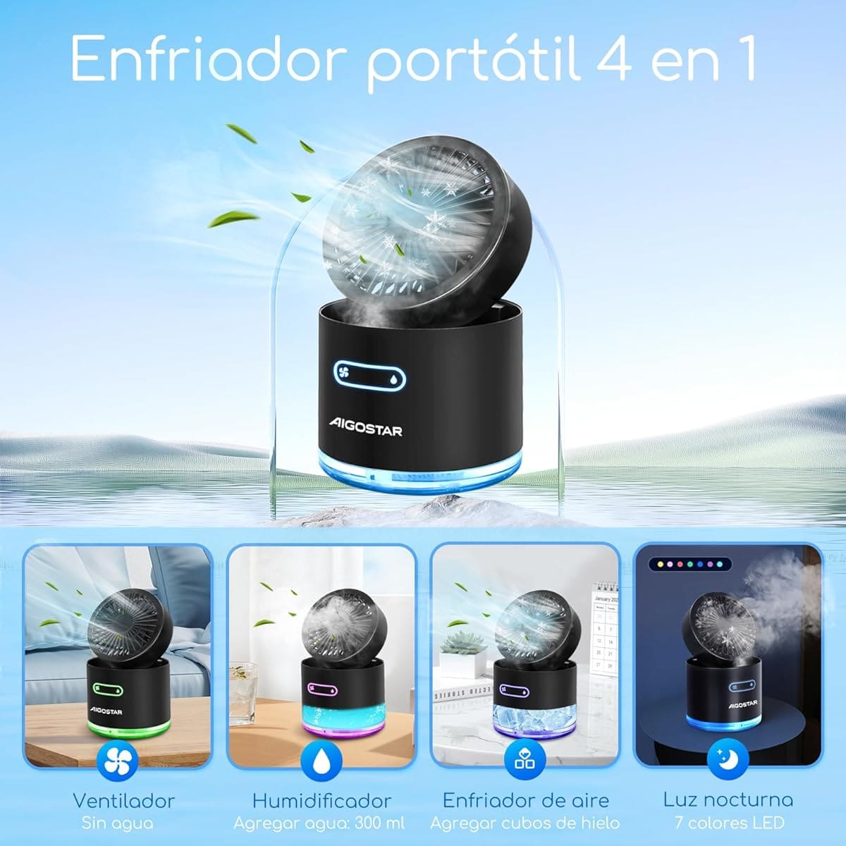 El mini aire acondicionado con ventilador con agua de Aigostar en Amazon