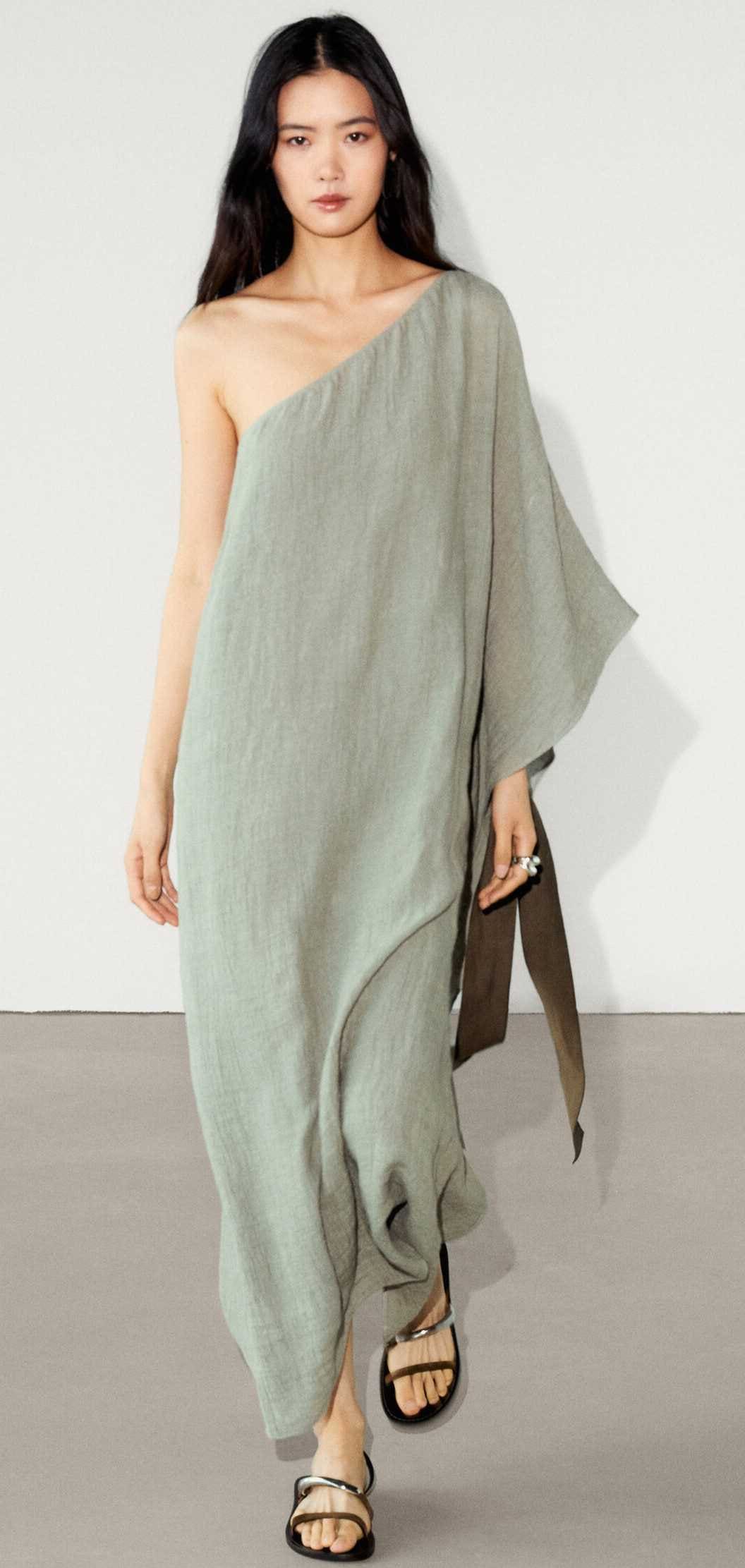 Vestido 100 lino escte asimétrico de Massimo Dutti