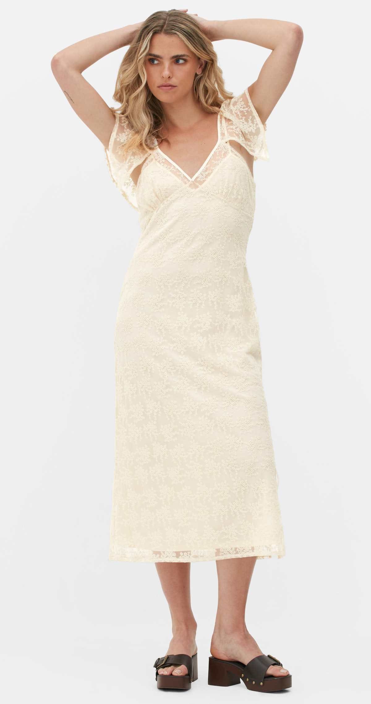 Vestido midi con manga casquillo de encaje Rita Ora de Primark