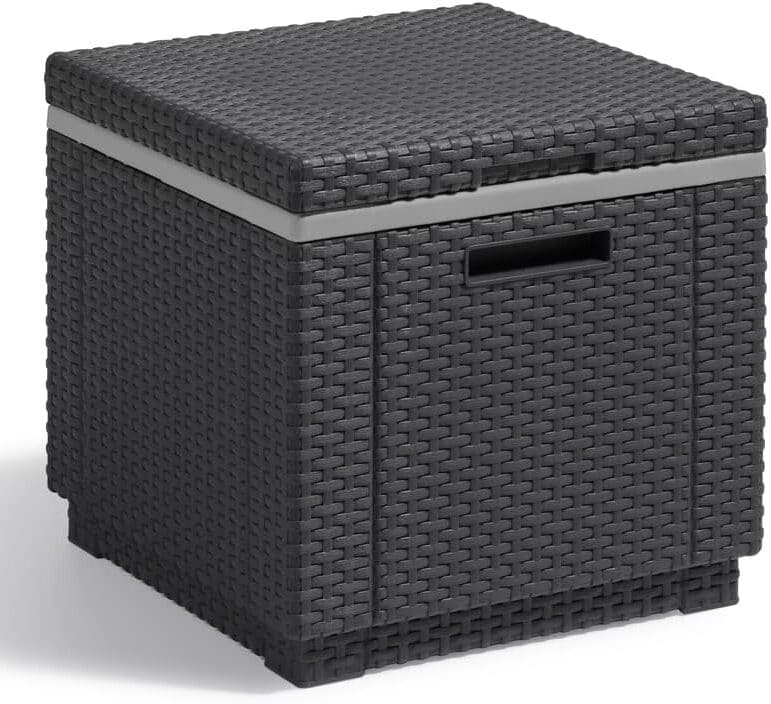 La mesa nevera para terraza o jardín con acabado ratán Keter Ice Cube en Amazon