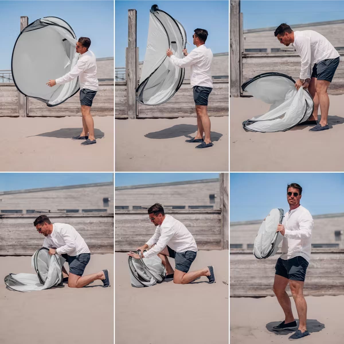 El refugio de playa XXL Luxe Pop Up en color plata de Deryan en Decathlon